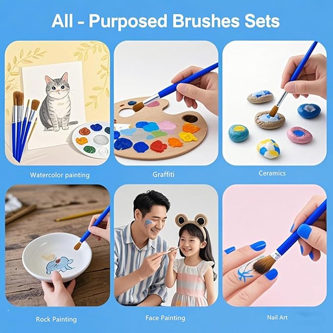 50Pcs Drawing Pen Set, Loose Brush Washable Art Brush, Suitable for Students, classrooms and Handicraft Painting, Graffiti, Watercolor Painting and face Painting Blue-50pcs(Mix)