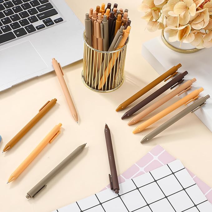 50 Pcs Ballpoint Pens Bulk Retractable Writing 1. 0 mm Black Ink Cute Pens Smooth Writing Color Fancy Gift for Teacher Student Employee Office School Home Baby Shower Supplies (Brown Series)