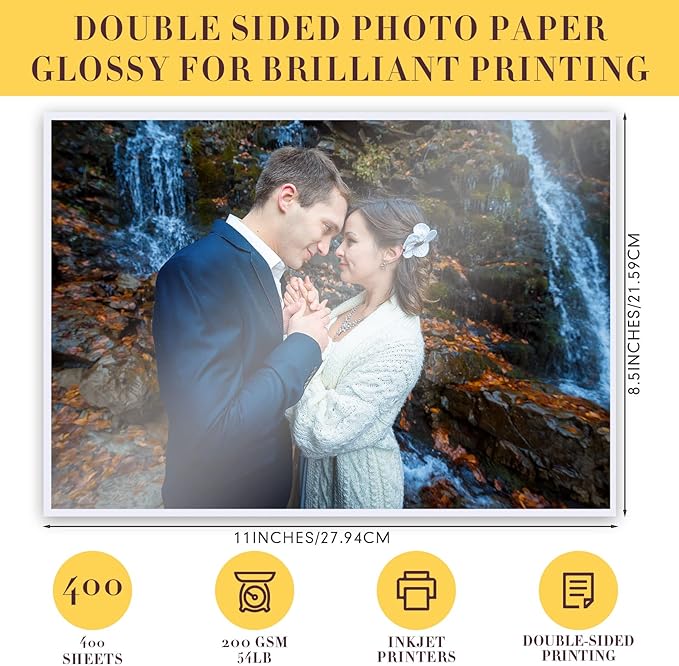 Fainne 400 Sheets Photo Paper 8.5 x 11 in Glossy Double Sided 54lbs 9.5mil 200gsm Photo Paper Glossy Card Stock for Inkjet Printing Printer Making Pictures Calendar Greeting Card Printing