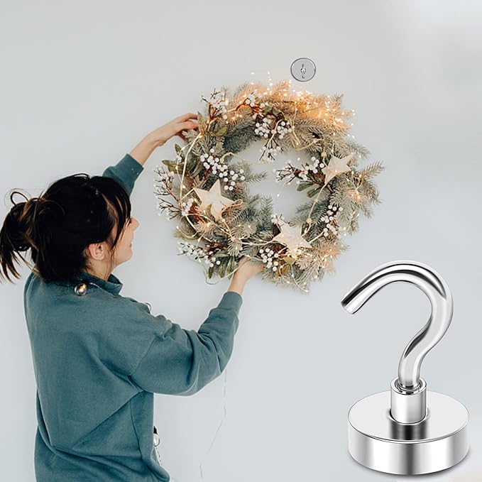 MIKEDE Magnetic Hooks Heavy Duty, 50 Lbs Magnet with Hooks for Cruise Cabins, Strong Magnets Neodymium for Hanging, Magnetic Wall Hooks for Refrigerator, Locker Decoration, Workplace -10Pack