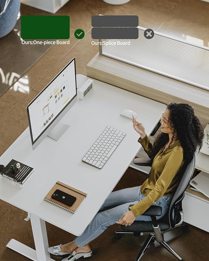 FEZIBO One-Piece Standing Desk Adjustable Height Stand up Home Office Desk, 55x24 Inch Electric Standing Computer Desk, with 4 Memory Presets, Fixable casters, White