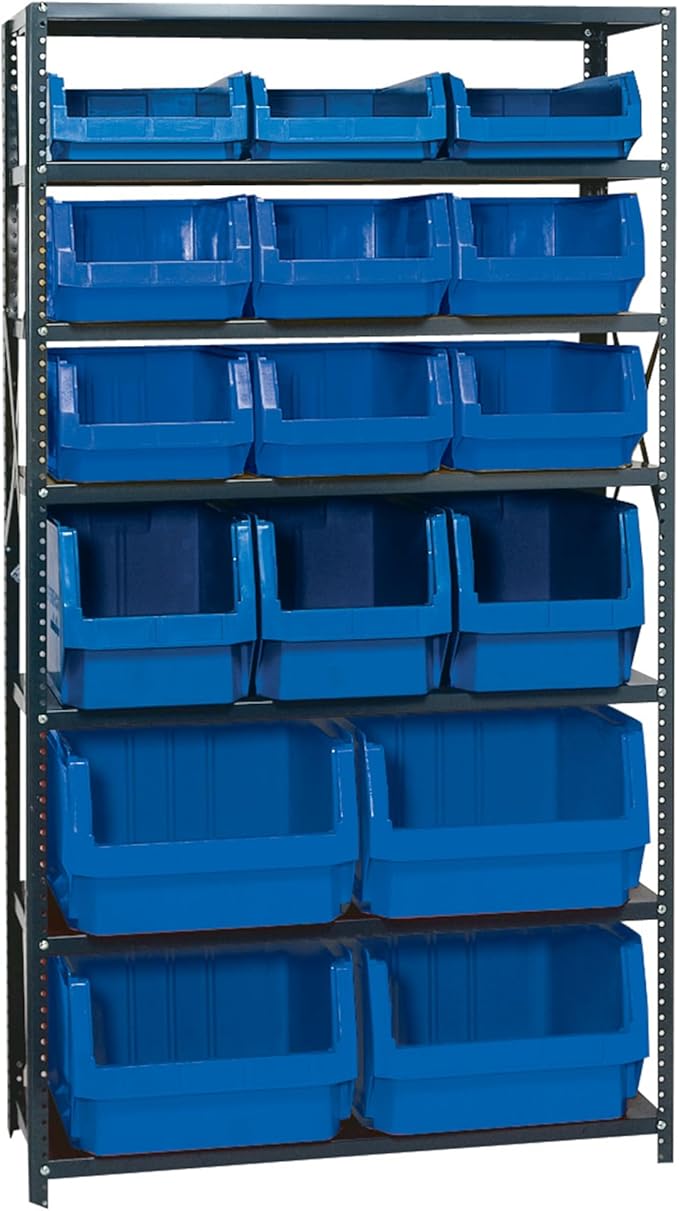 Quantum Storage Systems MSU-16-MIXBL Solid Heavy Duty 7 Shelves 16 MAGNUM Blue Bins 75" H x 42" W x 18" D