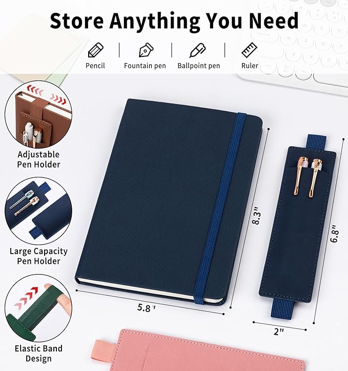Lined Journal Notebook for Work, A5 Leather Notebook with Pen Holder, 100GSM/160 Pages Thick Paper, Daily Journals for Writing, School, Note Taking, Business, Travel, College Ruled