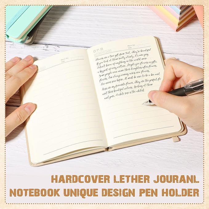 Estune Tree Small Notebooks Pen Leather Lined Pocket Subject Notebooks Hardcover Pocket Notepad Cute Ruled Leather Journals with Pen Holder for Men Women School Business, A6 (Elegant Color,20 Set)