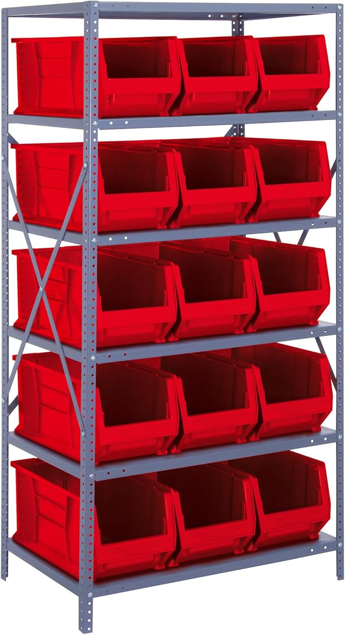 Quantum Storage Systems Wire Shelving Unit W/15 RED Bins