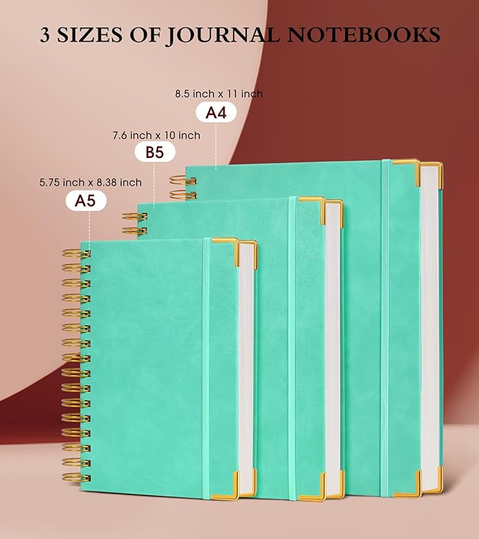 Spiral Notebook Journal 5.75” x 8.38”, 300 Pages Hardcover Leather Lined Journals for Women Men, A5 Small College Ruled Notebooks with 100 GSM Thick Paper, Spiral Journal for Writing Work School, Teal