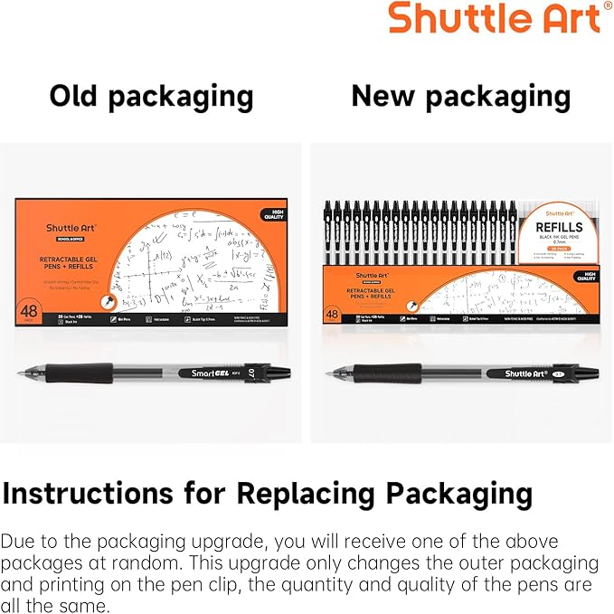 Shuttle Art Black Gel Pens, 48 Pack(20 Pens with 28 Refills) Retractable Medium Point Rollerball Gel Ink Pens Smooth Writing with Comfortable Grip for Office School Home Work
