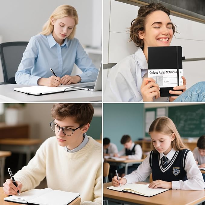 A5 Lined Journal Notebooks for Work, 192 Pages, Medium 5.7 x 8.3inch, College Ruled, Vegan Leather Hardcover Journals for Women Men,3 Pack