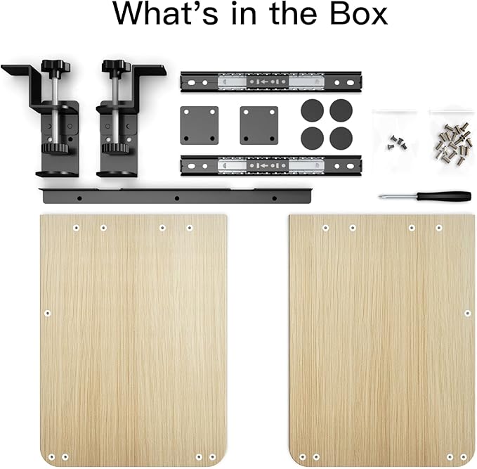 Ergonomic Keyboard Tray Under Desk Pull Out with Adjustable C-Clamp Mount, Slide-Out Computer Keyboard and Mouse Platform Drawer for Office and Home Typing (Light Wood)
