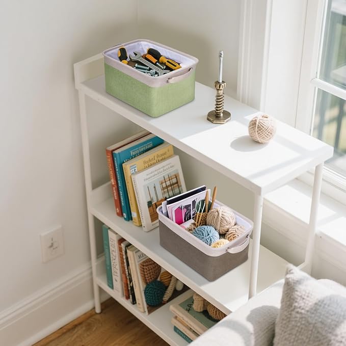 BALEINE 4 Pack Fabric Storage Bins for Shelves, Linen Storage Baskets for Organizing, Decorative Closet Bins for Clothes, Home (Skyblue, 12"x8"x8")