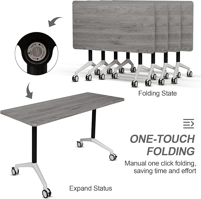 Folding Conference Table, Modern Large Conference Room Tables with Flip-Top Design, Foldable Conference Table Meeting Table with Wheels, Mobile Seminar Training Tables for Office Classroom (8, Oak)