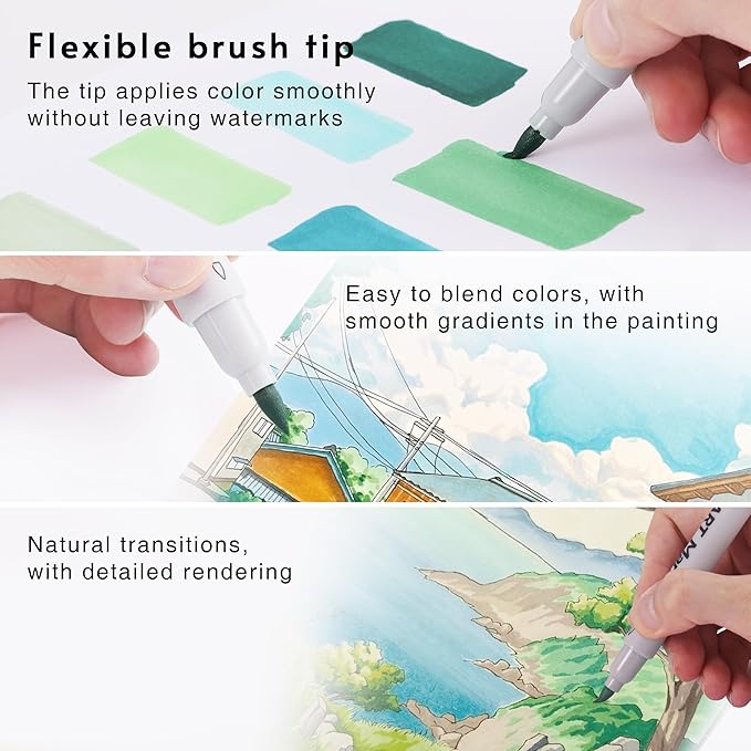 80 Colors Alcohol Markers Set - Double Tip Art Markers Alcohol Based Marker Brush&Chisel Nib Blender Art Pens Permanent Sketch Marker for Kids Adults Coloring and Artist Illustration