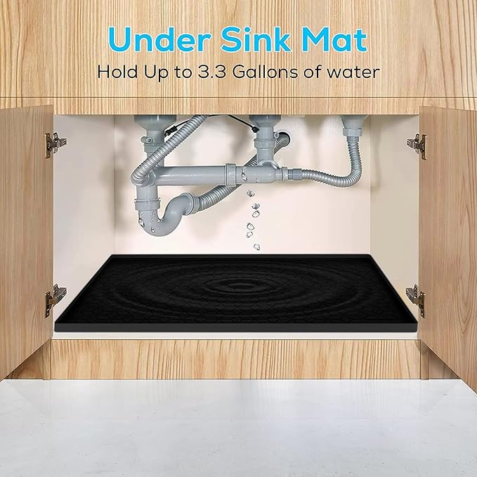 Under Sink Mat, 14"x22" Under Sink Mats for Kitchen, Silicone Waterproof Under Sink Liner, Sink Cabinet Organizer Tray with Drain Hole