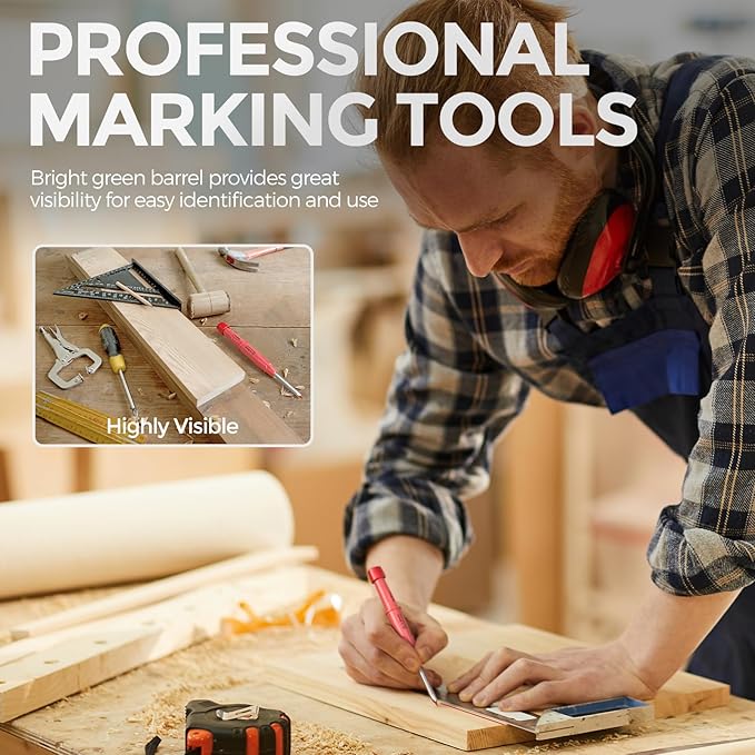 Nicpro 3 Pack CP3000 Carpenter Pencil with Sharpener, Mechanical Carpenter Pencils with 57 Refills, Construction Pencil Heavy Duty Woodworking Pencils for Architect Marking (Red, Black, Yellow)