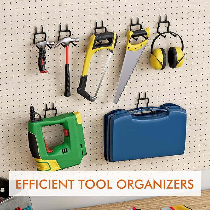 LIGHT DUST Utility Heavy Duty Pegboard Hooks - 5Pack Peg Board Accessories for Hanging Tools Fit 1/8" 1/4" Peg Holes - Pegboard Organizer Large Tool Holders for Garage Workshop Shed