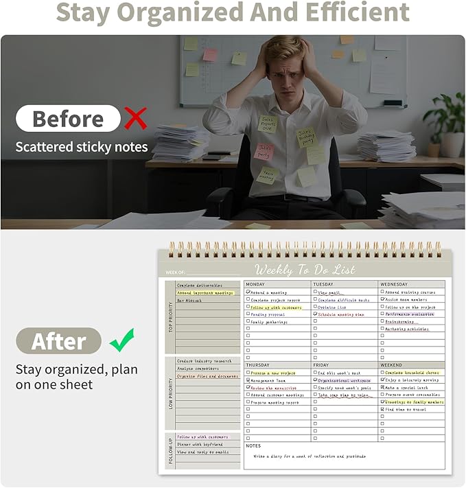 Weekly To Do List Notepad, 52 Undated Sheets (8.5"×11") Duplex-printed Daily Planner For Work Home School Office Desk Accessories Supplies & Goal Setting Tasks - Beige