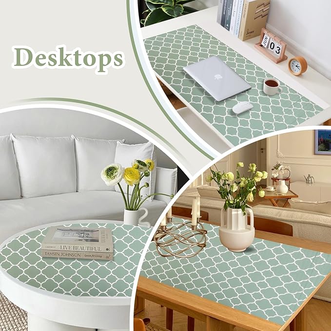 Shelf Liners for Kitchen Cabinets Non Adhesive Drawer Liner 12in x 20FT Light Green Quatrefoil Thickened Shelf Liner Strong Non-Slip Easy to Clean for Tool Box Refrigerator with Knife and Tape Measure