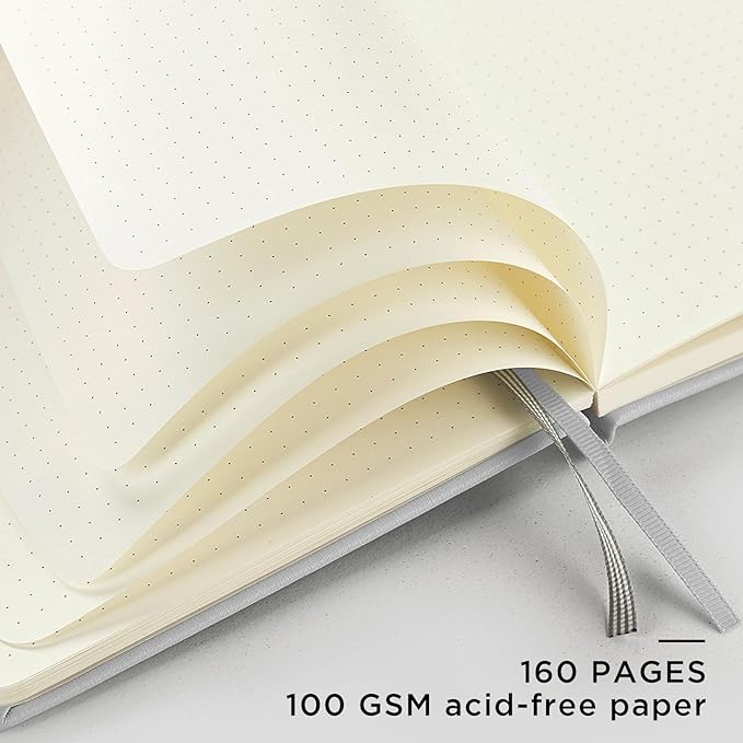 &And Per Se Dotted Journal Notebook, A5 Hardcover Leather Bullet Dotted Journal, 160 Pages 100 gsm Thick Dotted Paper,3 Sheets of Stickers Included - 5.7'' x 8''(Grey)
