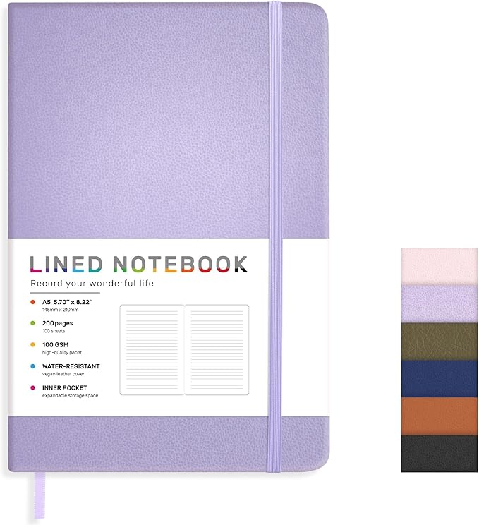 Lined Journal Notebook for Women Men, 200 Pages A5 Hardcover Leather Journals for Writing,Travel,School,Office,Work,Business,College Ruled Notebooks for Note Taking, Diary Notepad 5.7"×8.3"(Purple)