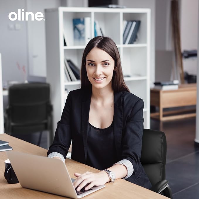 Oline Leather Guest Chair with Padded Arms, Reception Meeting Conference Waiting Room Lobby Home Desk Big and Tall Executive Office Chair, Black (2 Pack)