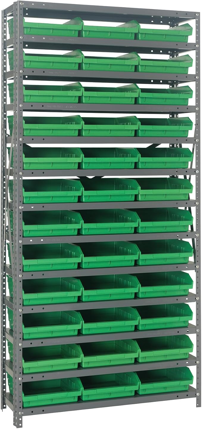 Quantum Storage Systems 1875-110GN Steel Shelving Unit with 4" Shelf Bins, 18" D x 36" W x 75" H, Green