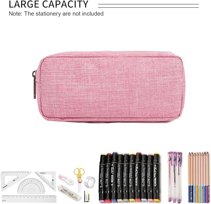 Della Gao Small Pencil Case Large Capacity Pencil Pouch Marker Pen Bag Coin Pouch Office Stationery Organizer (Pink)