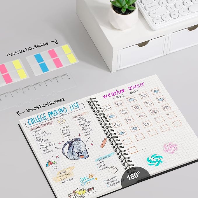 AHGXG Graph Paper Notebook - Spiral Notebook Journal 160 Pages, A5 Graph Notebook 5.7" x 8.3", 100 gsm Thick Grid Paper, Waterproof Plastic Cover, for School Writing Engineering Math, Black
