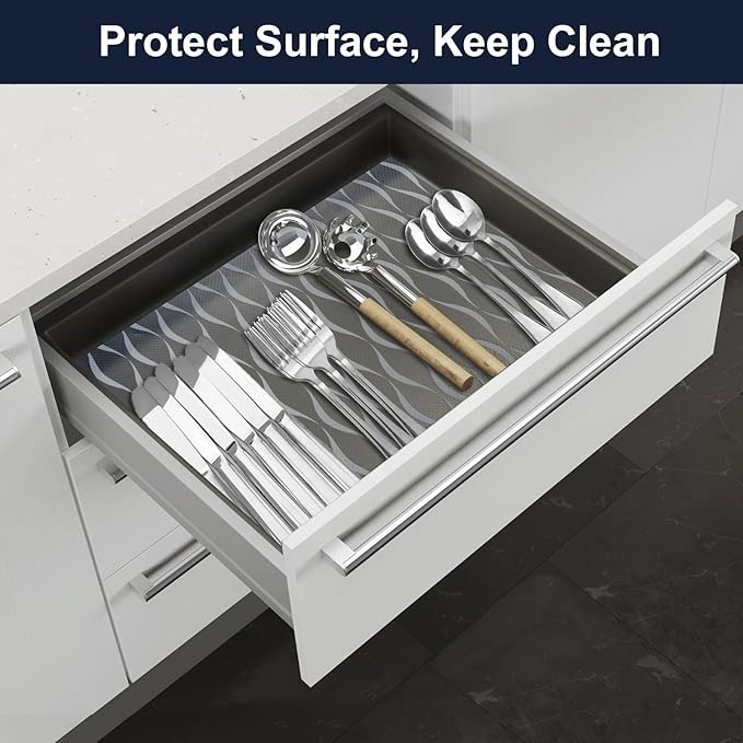 Shelf Liner, Waterproof Refragerator Liner, Drawer Liners for Kitchen Cabinet, Bathroom Sink Mat No Slip Cupboard Mats Non Adhesive Fridge Liner EVA Place Mats Roll - Clear Wave 17.5"×197"