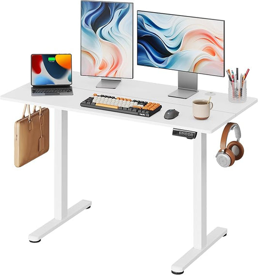 DEVAISE 48 Inch Electric Standing Desk, 3 Adjustable Height Stand up Desk for Home Office, Ergonomic Sit to Stand Desk with LED Touchscreen,Headphone Hook, 3 Memory Preset Computer Desk (White)