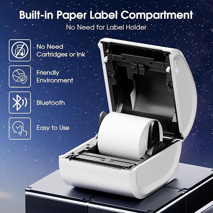 Bluetooth Shipping Label Printer 4x6 - D520BT Bluetooth Thermal Label Printer for Small Business, Shipping Packages, Compatible with USPS, Shopify, Amazon