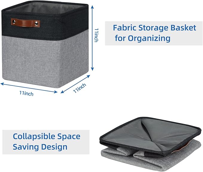 Temary Storage Baskets Fabric Storage Cubes 4 Pack Basket for Organizing, Collapsible Cloth Baskets with Handles for Shelves, Closet (Black&Gray)