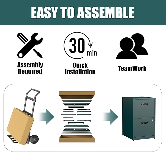 2 Drawer File Cabinet, Metal Two Drawer Vertical File Cabinets with Lock, 18" D Storage Filing Cabinet for Home Office, Steel Light Duty Storage for Letter-Size Files, Green, Assembly Required