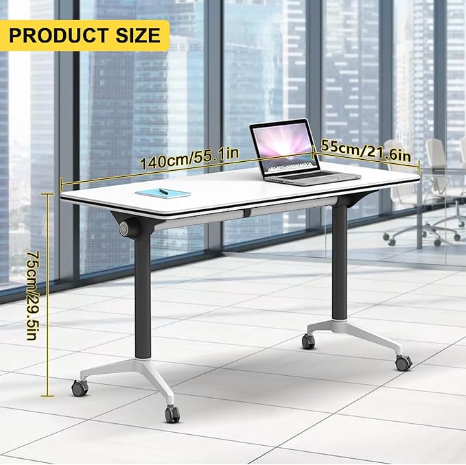 Conference Room Table with Flip-Top Design for Dynamic Meetings, Business Table Computer Desk with Heavy-Duty Frame,Foldable Seminar Meeting Tables for Home Office (4, E, 55.1IN)