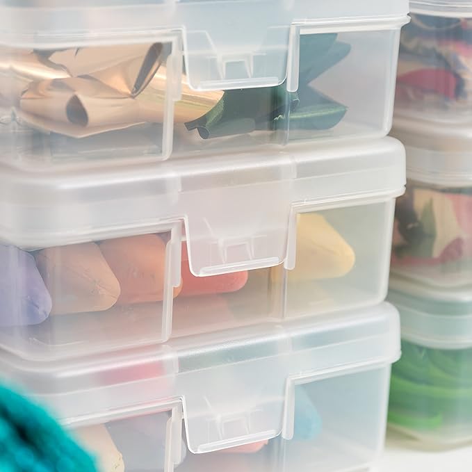 IRIS USA Pencil Case Boxes, 18-Pack, |Made in USA|, Plastic Bead Organizing Containers with Snap Lid for Arts, Crafts, Ephemera, Stickers, & Dance Cheer, Clear - Small