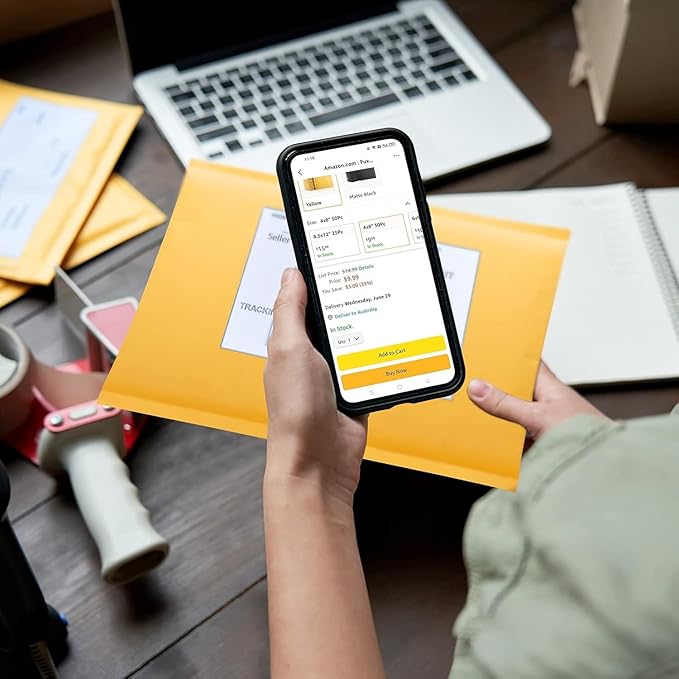 Fuxury Kraft Bubble Mailers 7.25x12 Inch 250 Pack, Strong Adhesion Padded Envelopes,Self Seal Bubble Envelopes, Waterproof Cushioned Mailers for Small Business,Bulk Yellow