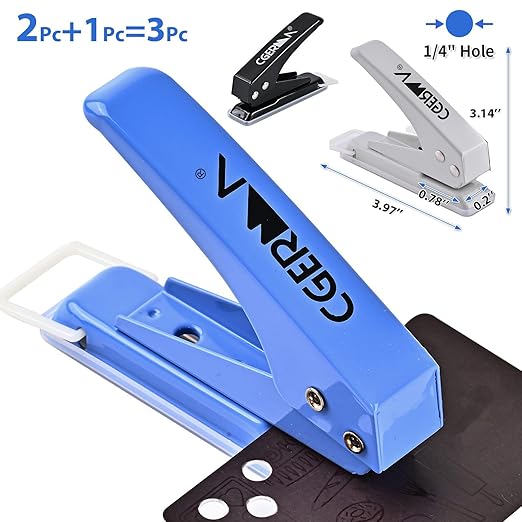 Single Hole Puncher, 3 Pack ,1/4" Hole, 50% Labor Savings, Heavy Duty Metal Punch, 15 Sheet Capacity, for ID Cards, Chipboard, Art Project, Crafts Easy Punching