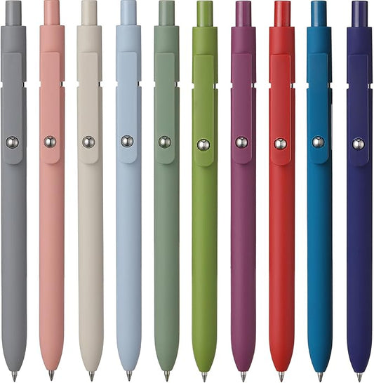 Epakh 10 Pcs Gel Pens, 0.5mm Quick Dry Black Ink Pens Fine Point Smooth Writing Pens Retractable Ballpoint Pens, Aesthetic Pens Office Supplies Gifts for Women Men School Office(Rustic Color)