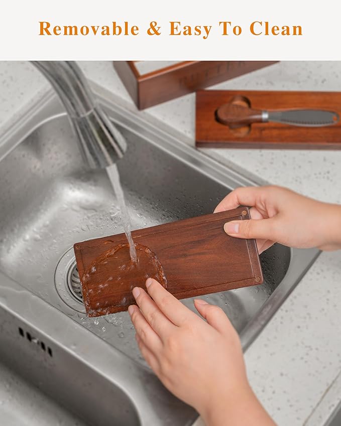 Butter Dish with Magnetic Lid, Acacia Wood Butter Keeper With Knife, Detachable Butter Container With Cover For Countertop Refrigerator