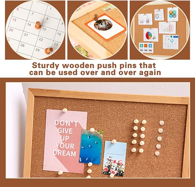 270 Pcs Wood Push Pins, 2 Colors and 7 Types Decorative Thumb Tacks Wooden Head Pin Marking Pin, Wood Thumb Tacks Decorative for Bulletin Boards Craft Projects with Storage Box