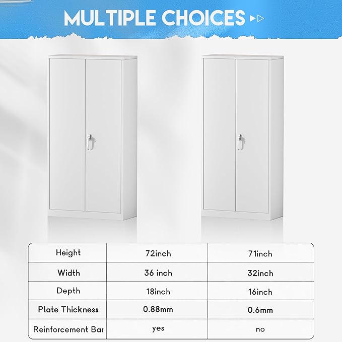 Greenvelly White Metal Storage Cabinets 72” Garage Steel Storage Cabinet with Doors and Shelves, Metal File Organization for Home Office, Basement, Warehouse, Classroom(Anti Ttipping)