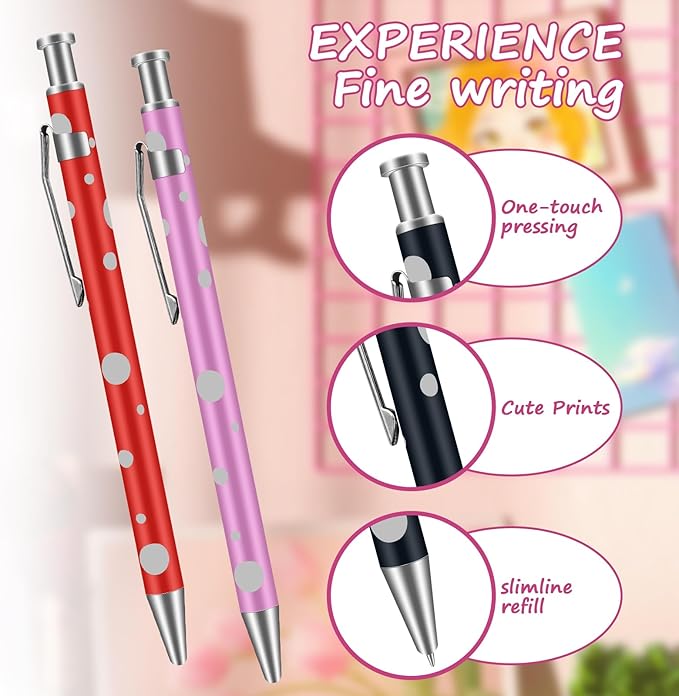 Retractable Ballpoint Pens, Assorted Colors, Men Women Retractable Pens,1.0 mm Black Ink (24)