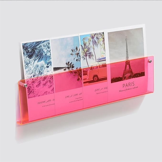 ROYALITA 2-Pack Acrylic Magazine Holder Brochure Holder, 24" Record Holder Magazine Rack, Fashion Hanging Bookshelf Literature Storage Rack for Waiting Room, Living Room, Office, Pink 24 Inch
