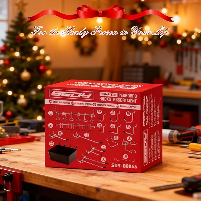 300-Piece Pegboard Hook Set, Pegboard Organizer Accessories for Hanging, Durable Metal Hooks for Tool Organization, Garage, Workshop, and Craft Storage