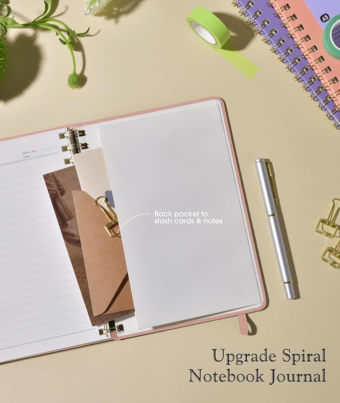 Lined Spiral Journal Notebook for Women, A5 Hardcover Notebooks for Work, 150 Numbered Pages Pink Notebook, 100GSM College Ruled Journals for Writing, Note Taking, 5.75" x 8.38"