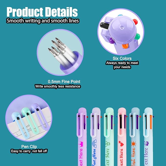 Custom 6-In-1 Multicolor Ballpoint Pen 0.5mm Tip Personalized Pens with Text Logo Name Printed Customized Pens Gift for Businesses School Office Employee Exhibition, 28PCS