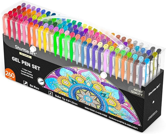Shuttle Art 260 Pack Gel Pens Set, 130 Colors with 130 Refills for Adults Coloring Books Drawing Crafts Scrapbooking Journaling