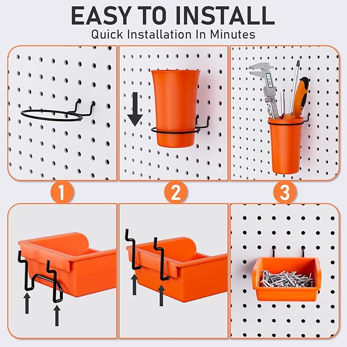 INCLY 280PCS Upgraded Pegboard Accessories Organizer Kit, Peg Board Hooks Assortment with Bins & Cups for Organizing Tools, Fit 1/8 or 1/4 inch Pegboard for Garage Workshop Wall Hanging Tools