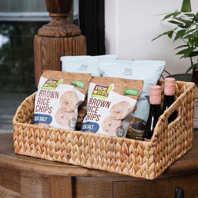 Wicker Baskets for Organizing,Pantry Baskets with Built-in Handles, Handwoven Wicker Storage Basket, Water Hyacinth Storage Bins for Shelves, 3 Pack, Natural 2 Set