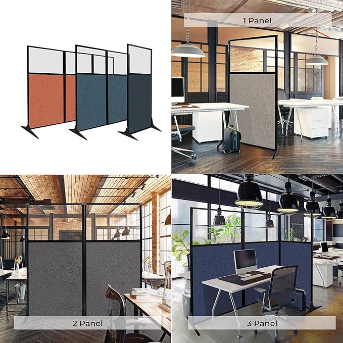 Versare Workstation Partition | Portable Wall Divider | Modern Office Cubicle | Free Standing Privacy Screen | Flexible Work Space | 66" x 70" Ocean Fabric Panels
