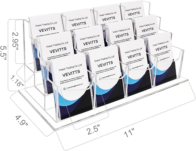 Vertical Business Card Holder, Acrylic Business Card Display, Clear Desktop Business Card Stand for Exhibition, Home & Office Clear 3 Tiers 12 Slots